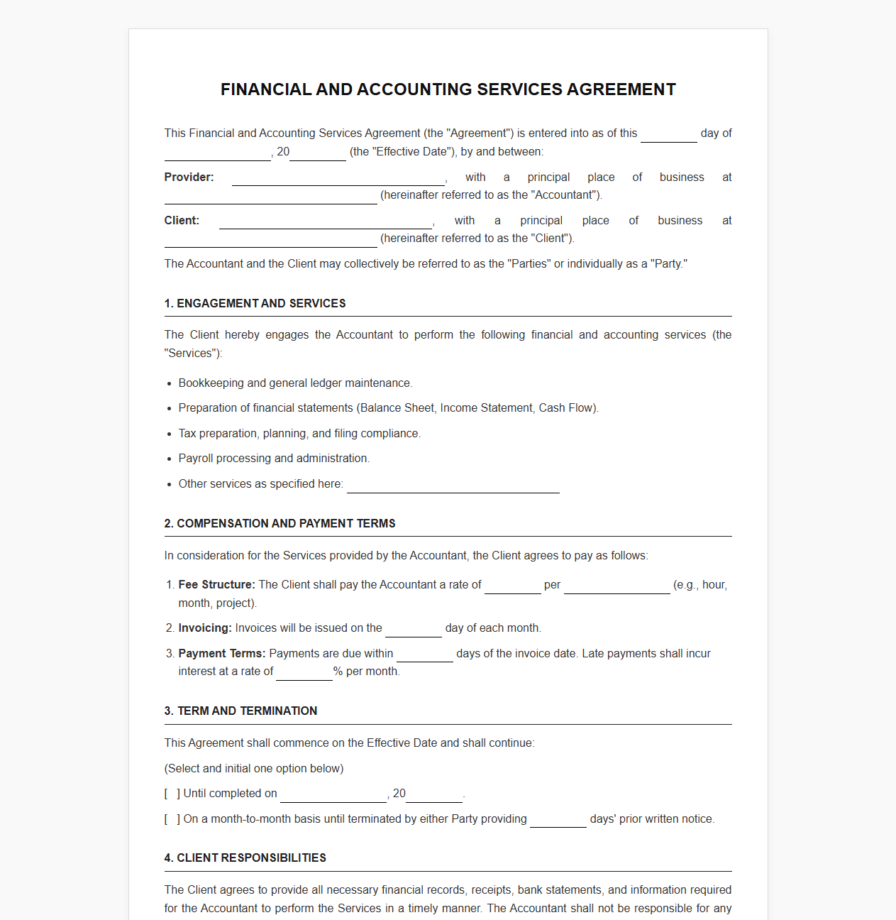 Financial and Accounting Services Contract Template