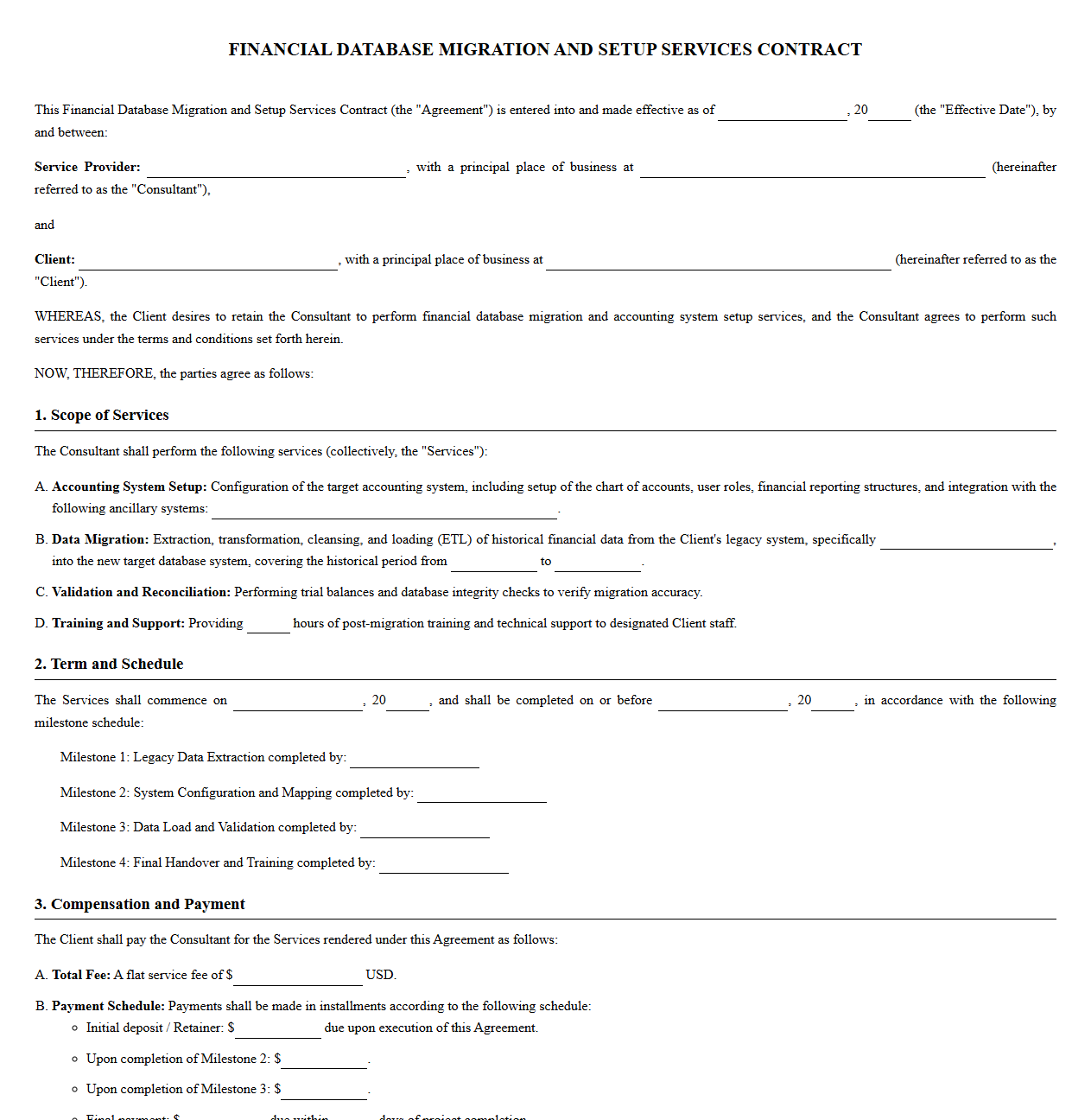 Financial Database Migration and Setup Services Contract