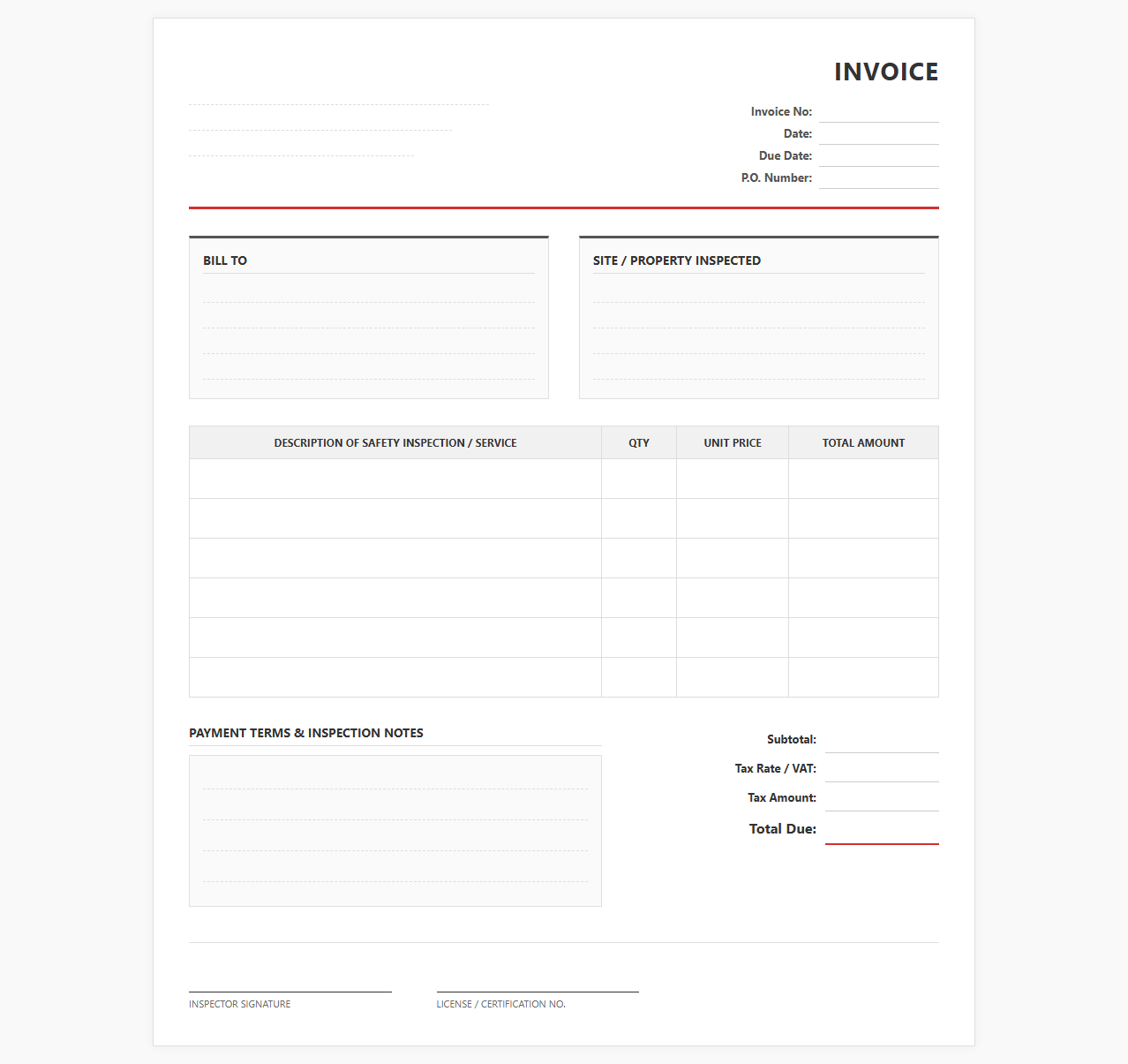 Fire and Safety Inspection Invoice