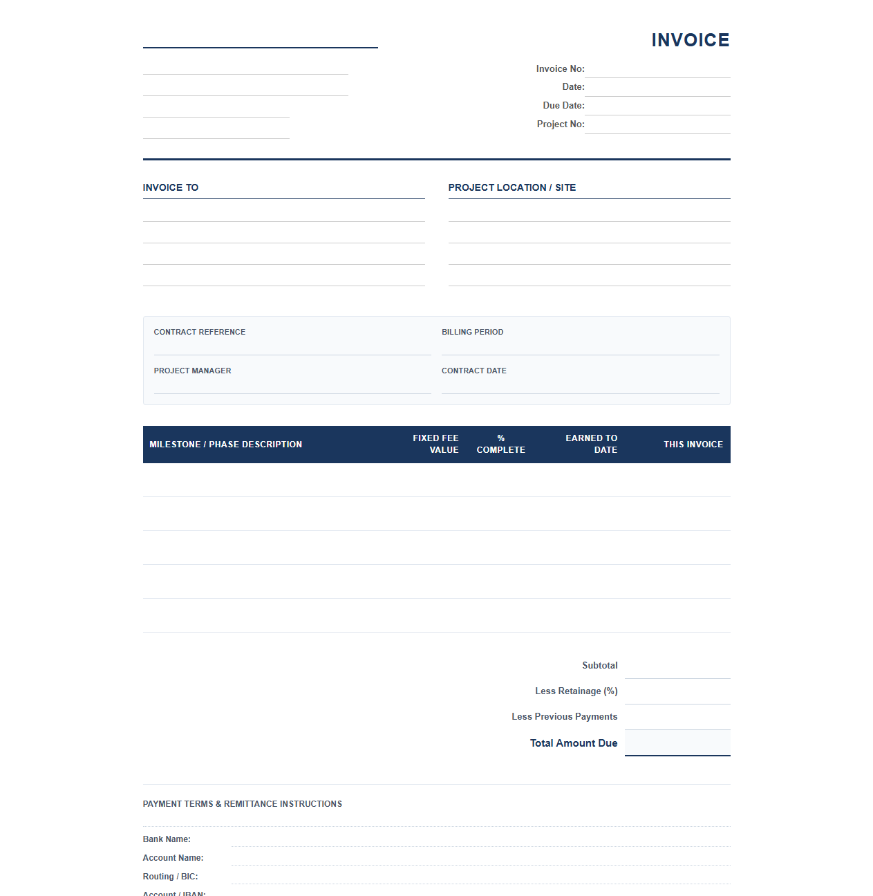 Fixed Fee Commercial Construction Project Management Invoice