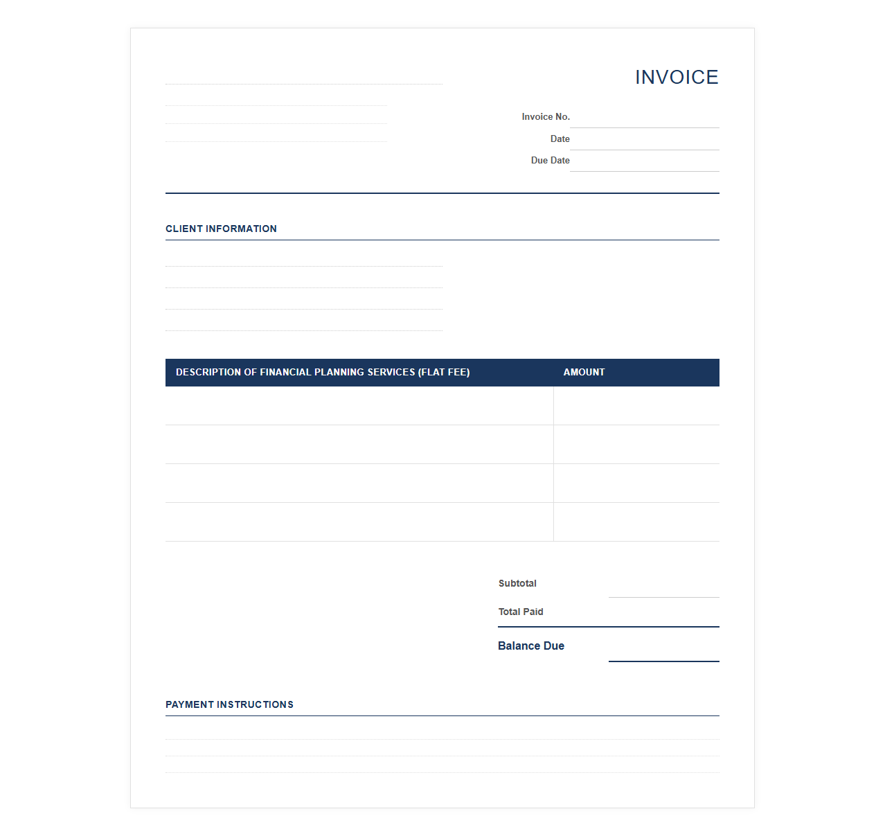Flat Fee Financial Planning Invoice Template