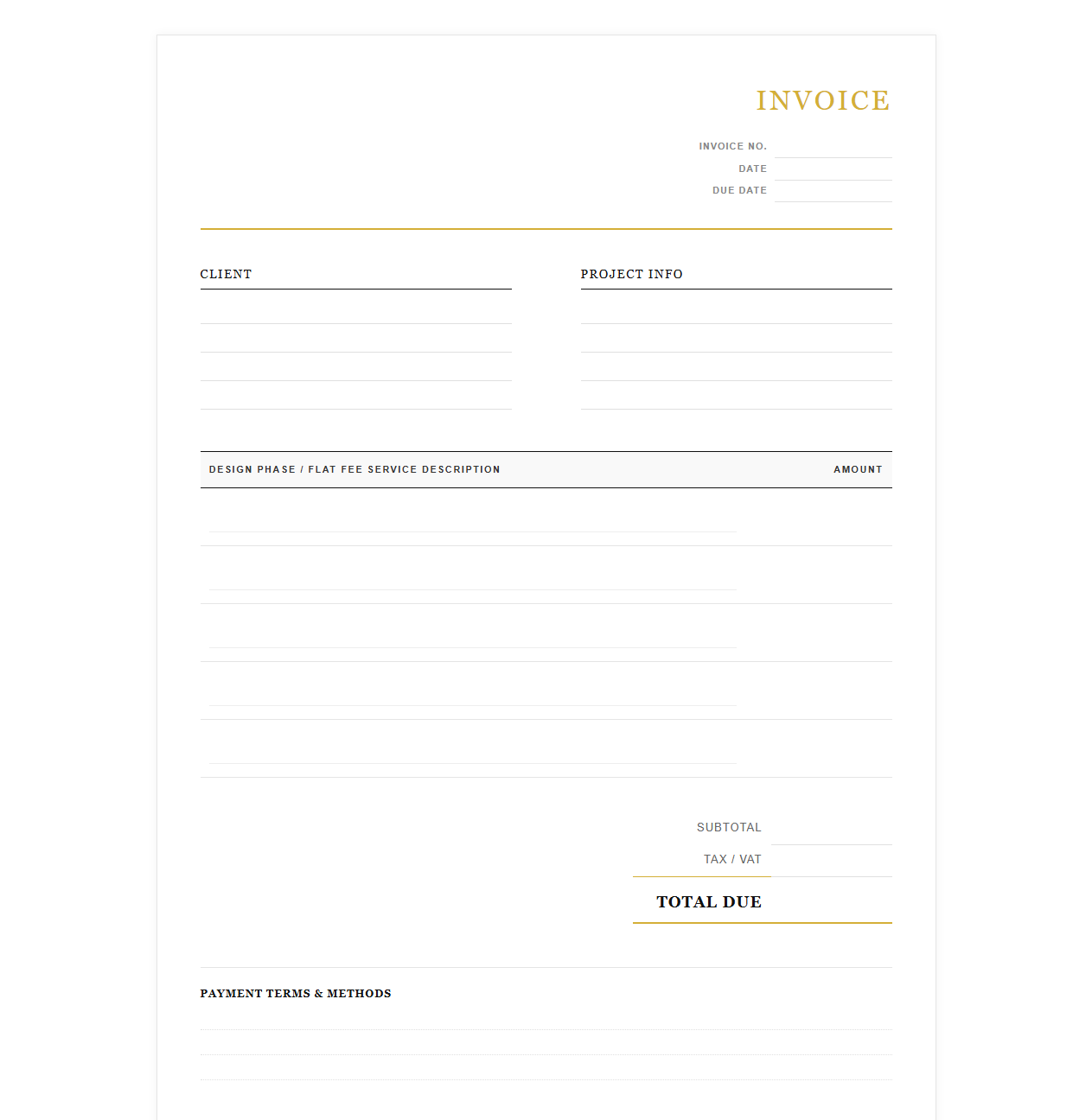 Flat Fee Interior Design Services Invoice