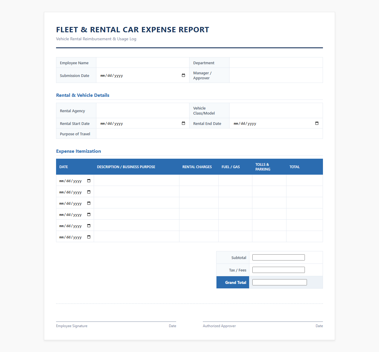 Fleet and Rental Car Expense Report