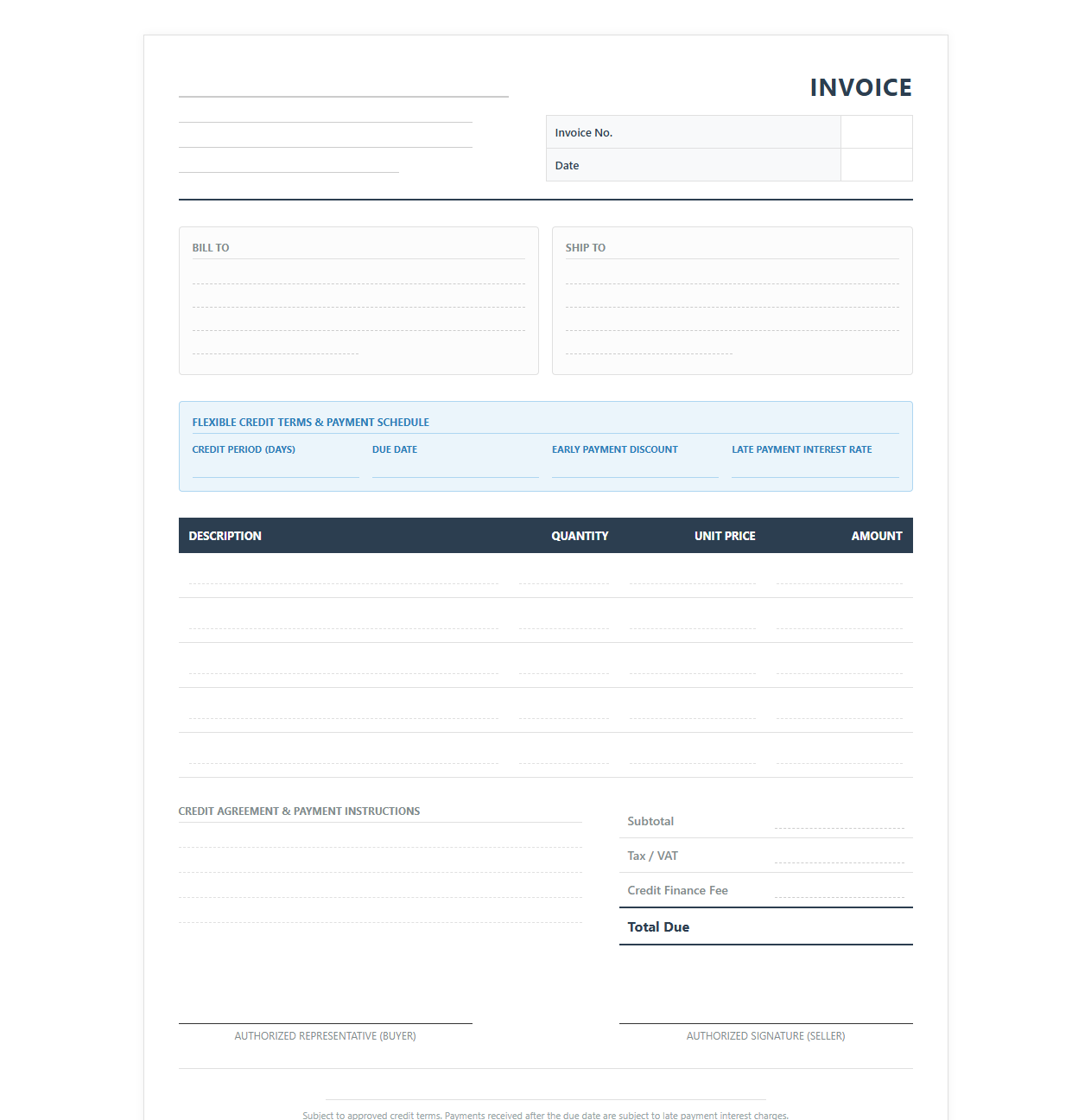 Flexible Credit Term Invoice Template