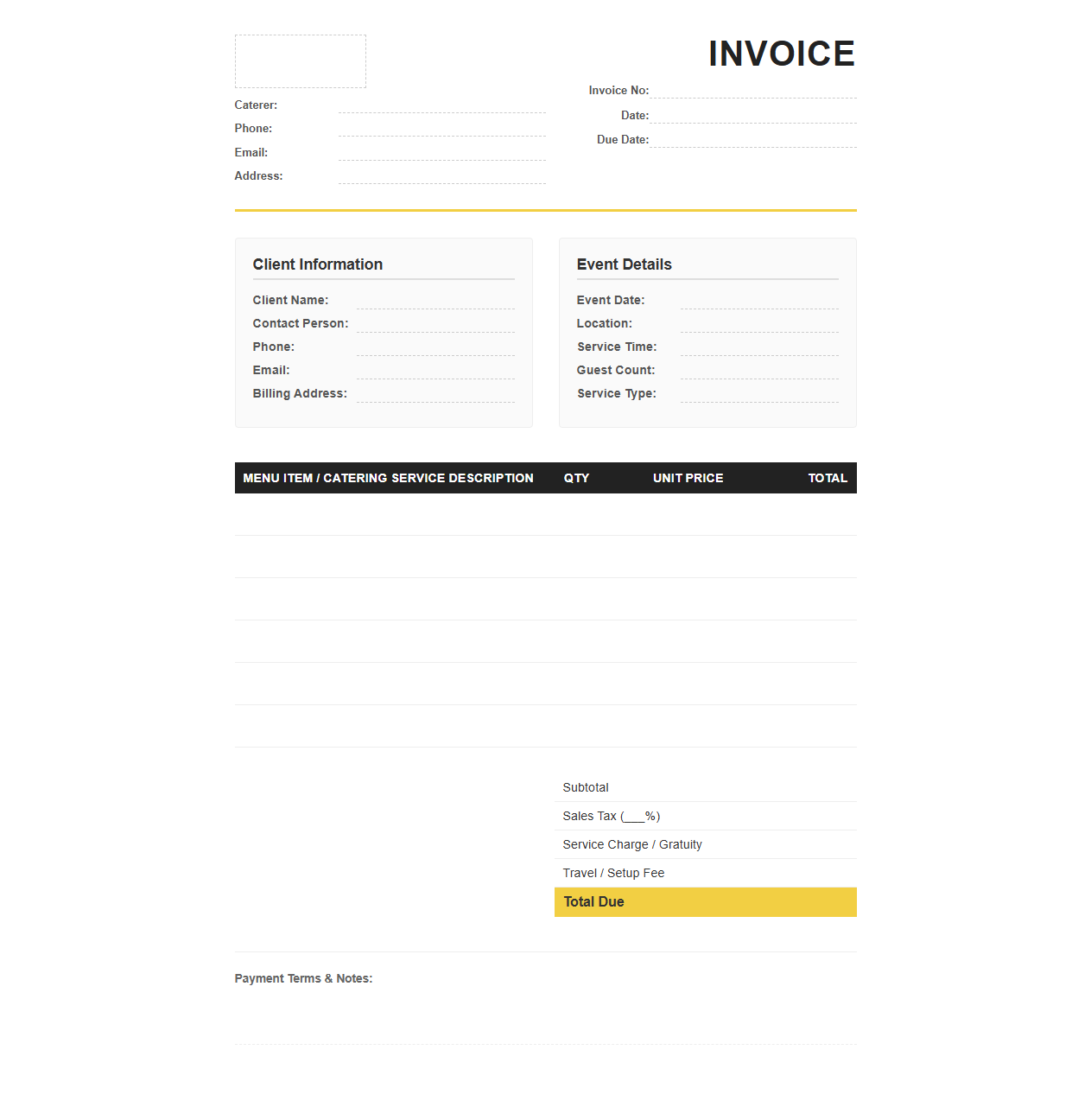 Food Truck and Mobile Catering Invoice