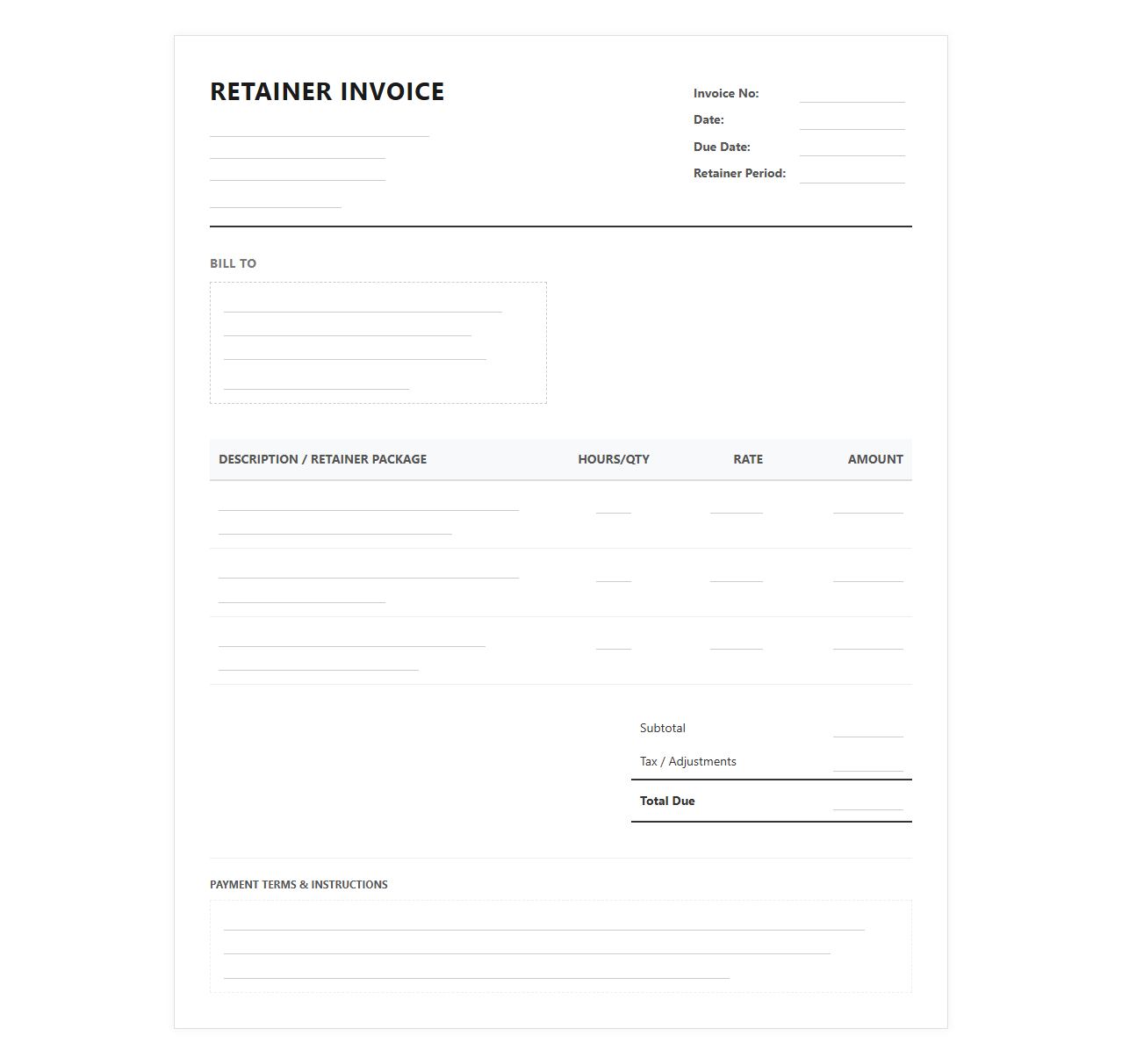 Freelance Retainer Billing Invoice
