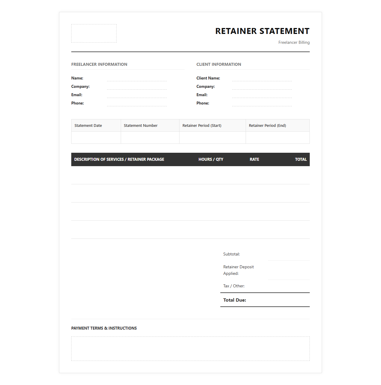 Freelancer Retainer Billing Statement Template