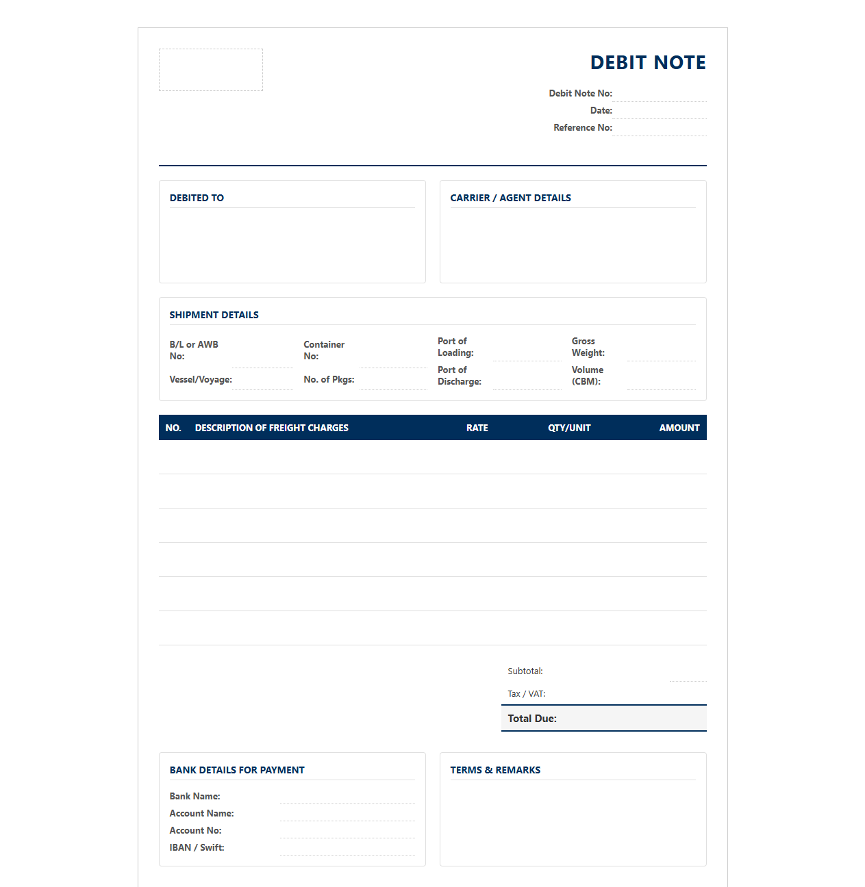 Freight Charge Debit Note Template