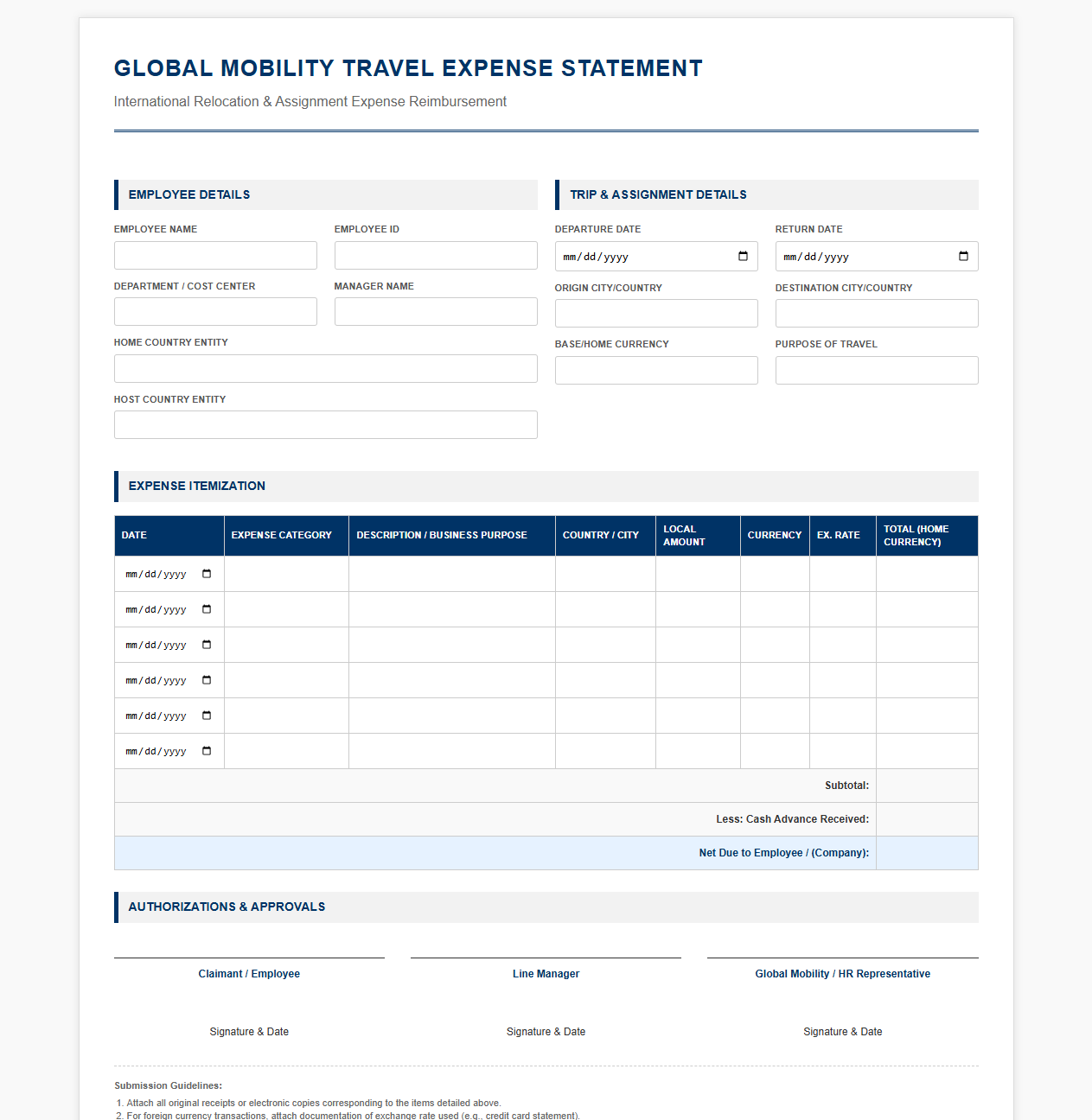 Global Mobility Travel Expense Statement