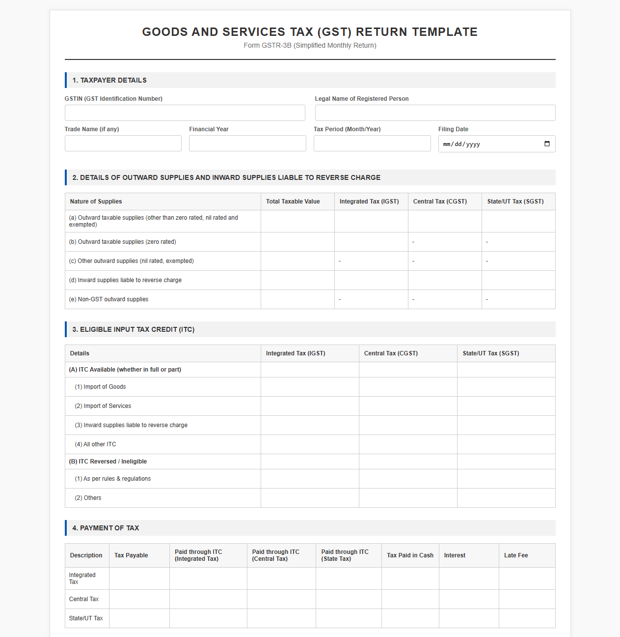GST Return Filing Template