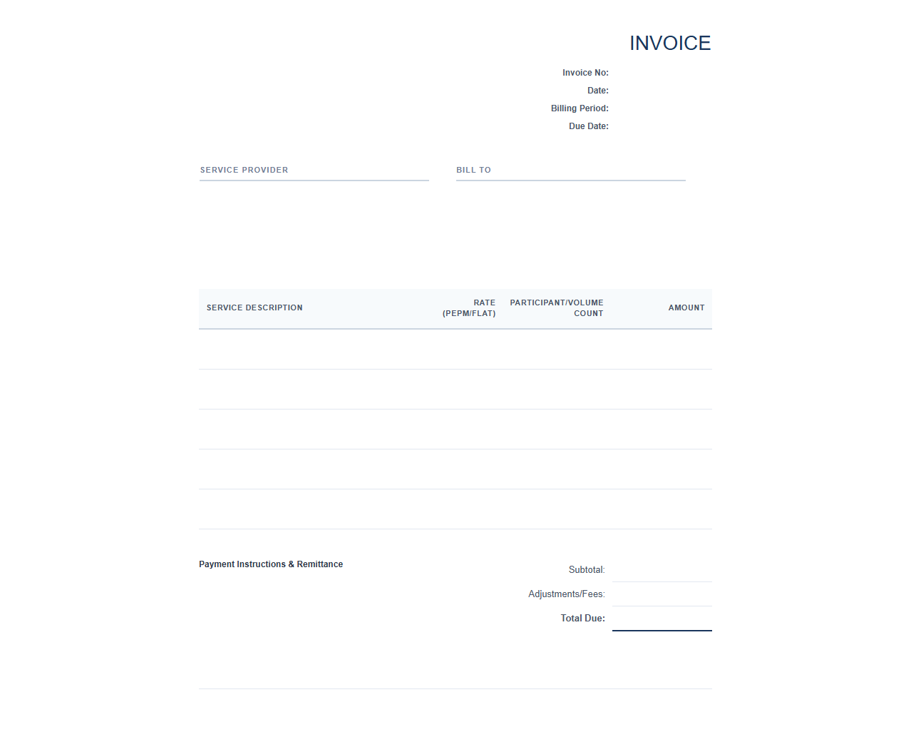 Health and Welfare Benefits Administration Invoice