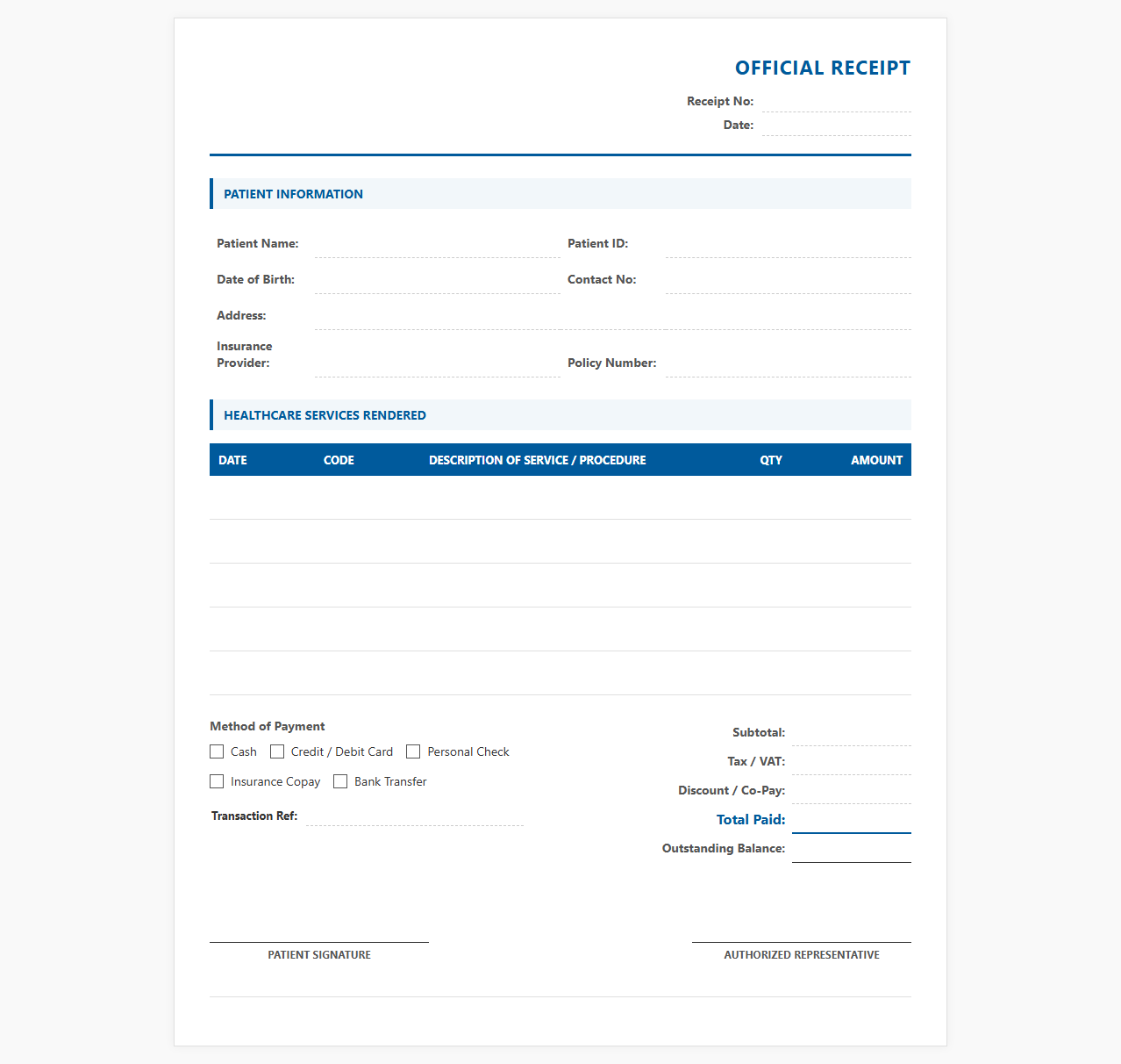 Healthcare Services Official Payment Receipt