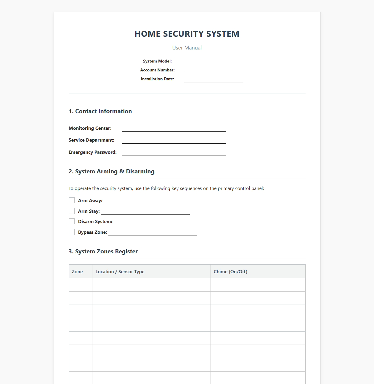 Home Security System User Manual