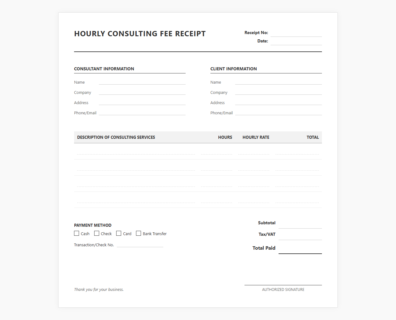 Hourly Consulting Fee Receipt