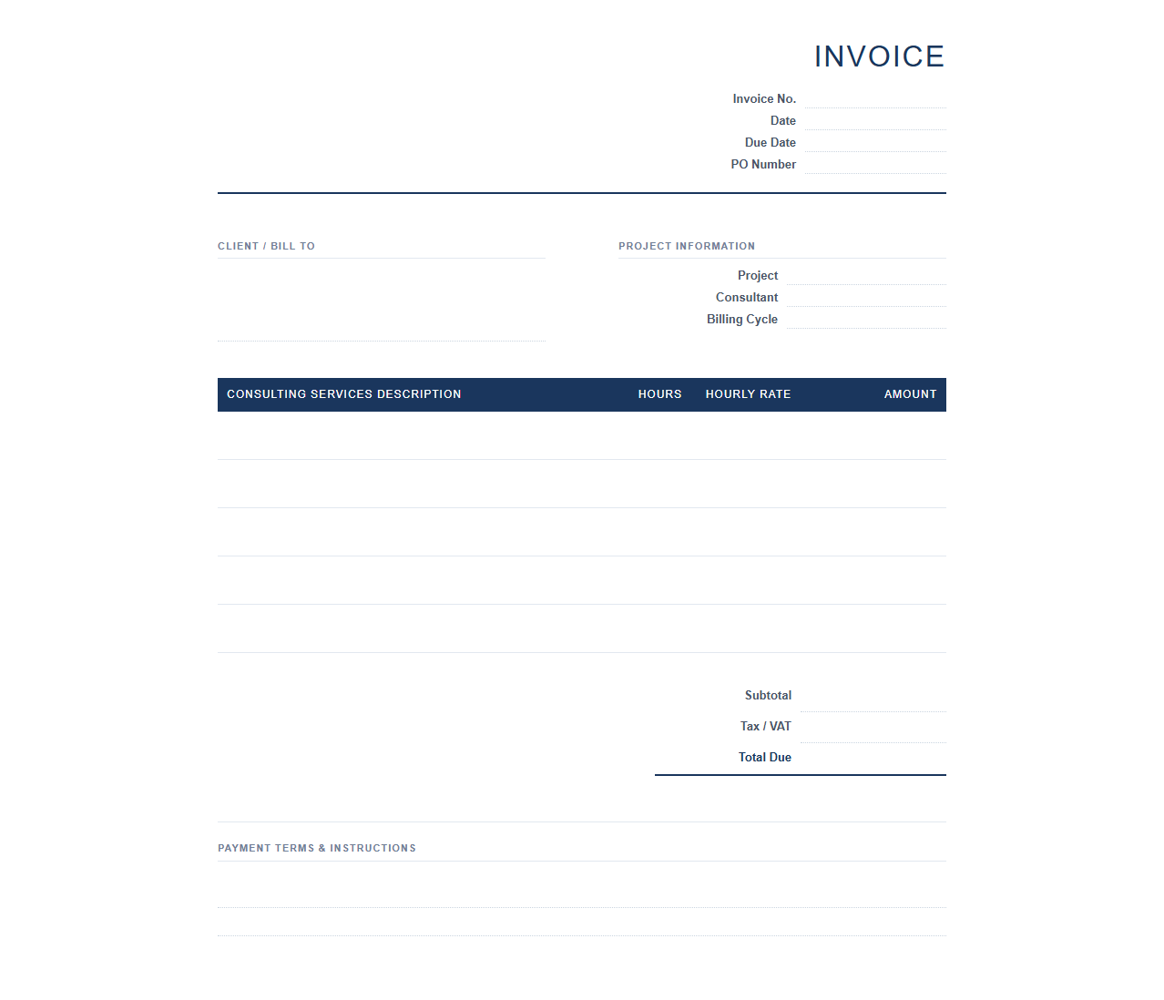 Hourly Rate Management Consulting Invoice Template