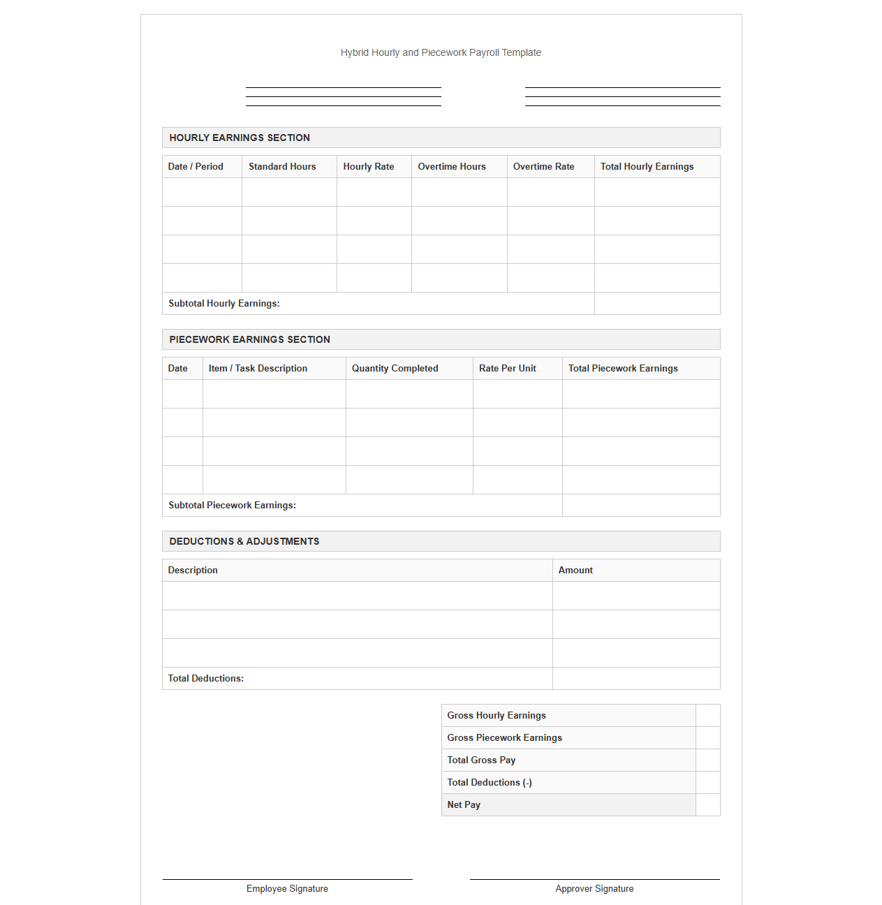 Hybrid Hourly and Piecework Payroll Template