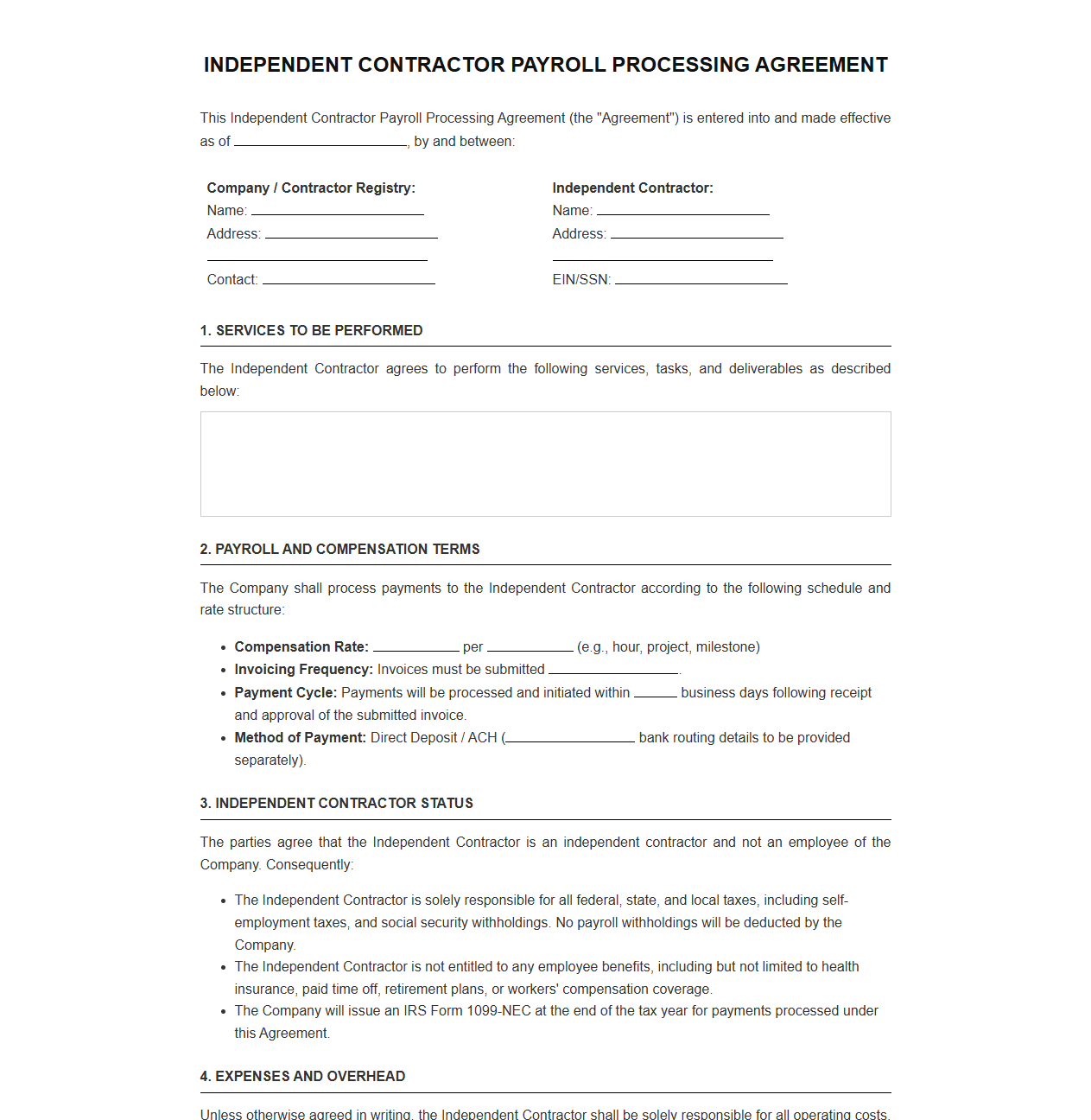 Independent Contractor Payroll Processing Agreement