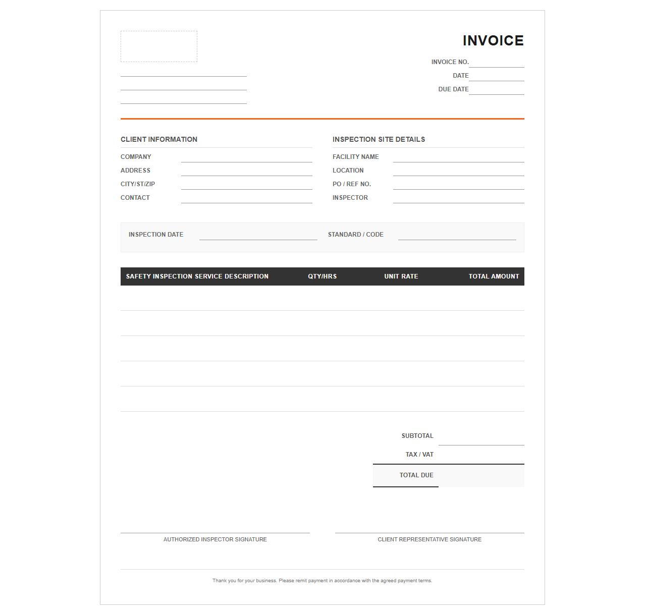 Industrial Safety Inspection Service Invoice