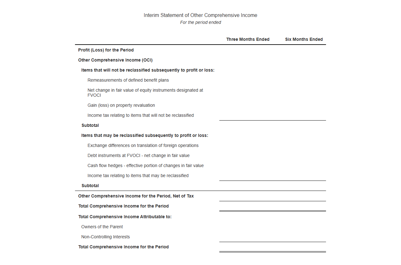 Interim Statement of Other Comprehensive Income Template