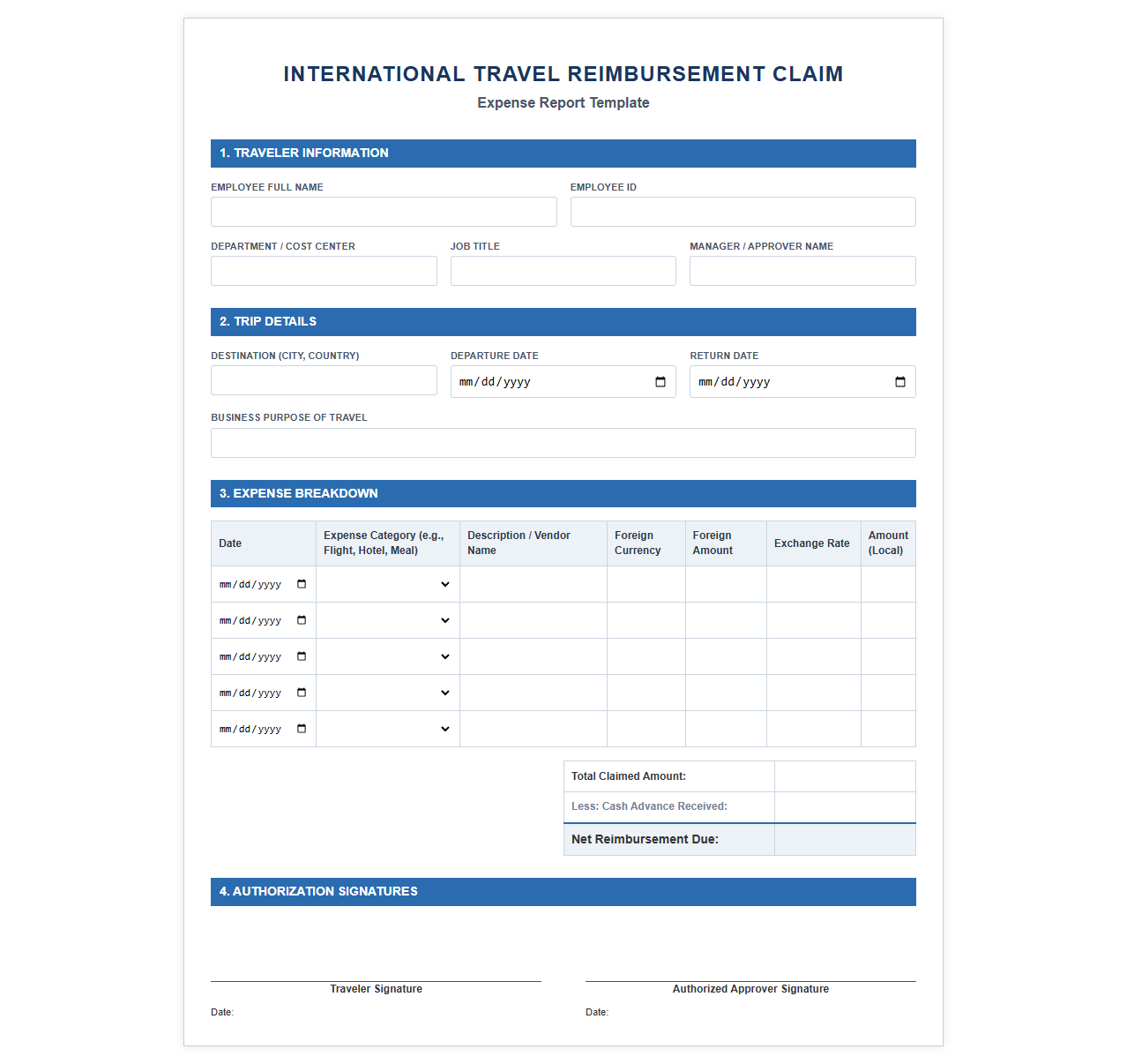 International Travel Reimbursement Claim Form