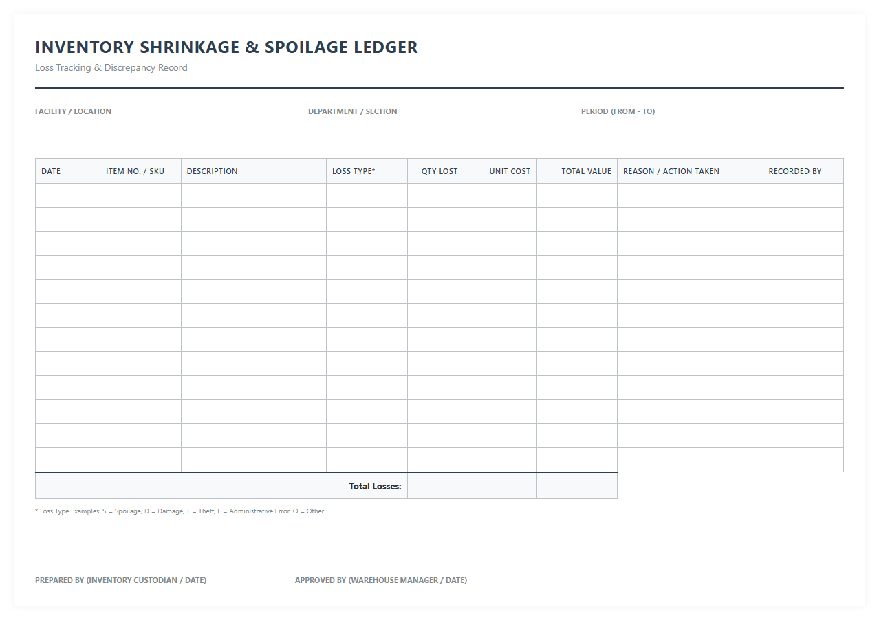 Inventory Shrinkage and Spoilage Tracking Ledger