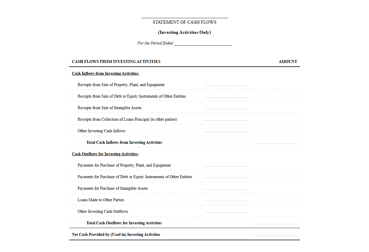Investing Activities Cash Flow Statement Template
