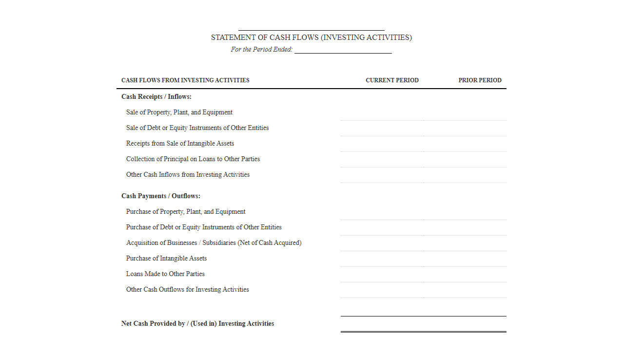 Investing Cash Flow Statement Template