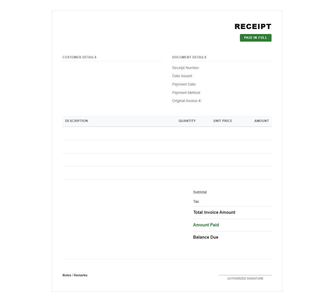 Invoice Settled in Full Receipt