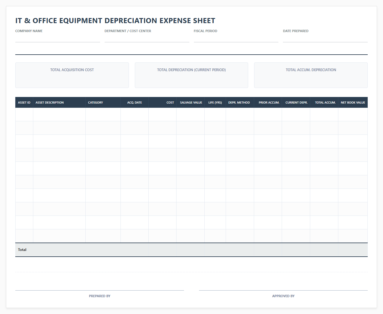 IT and Office Equipment Depreciation Expense Sheet