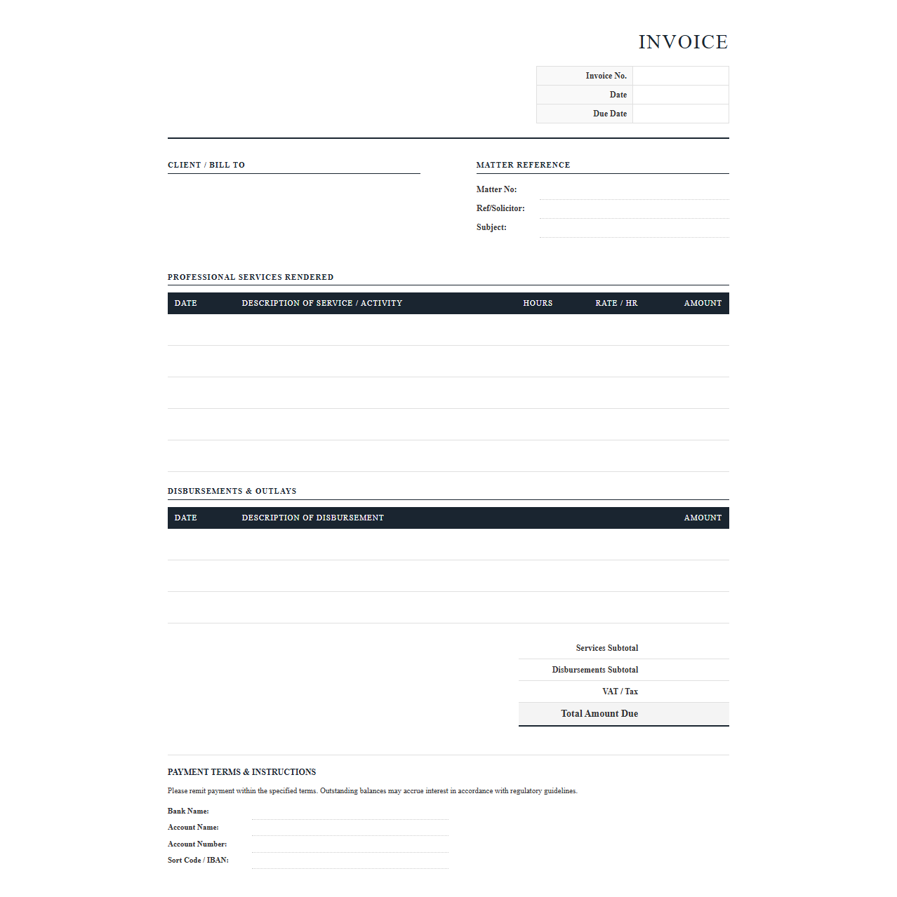 Itemized Solicitor Services Invoice Template