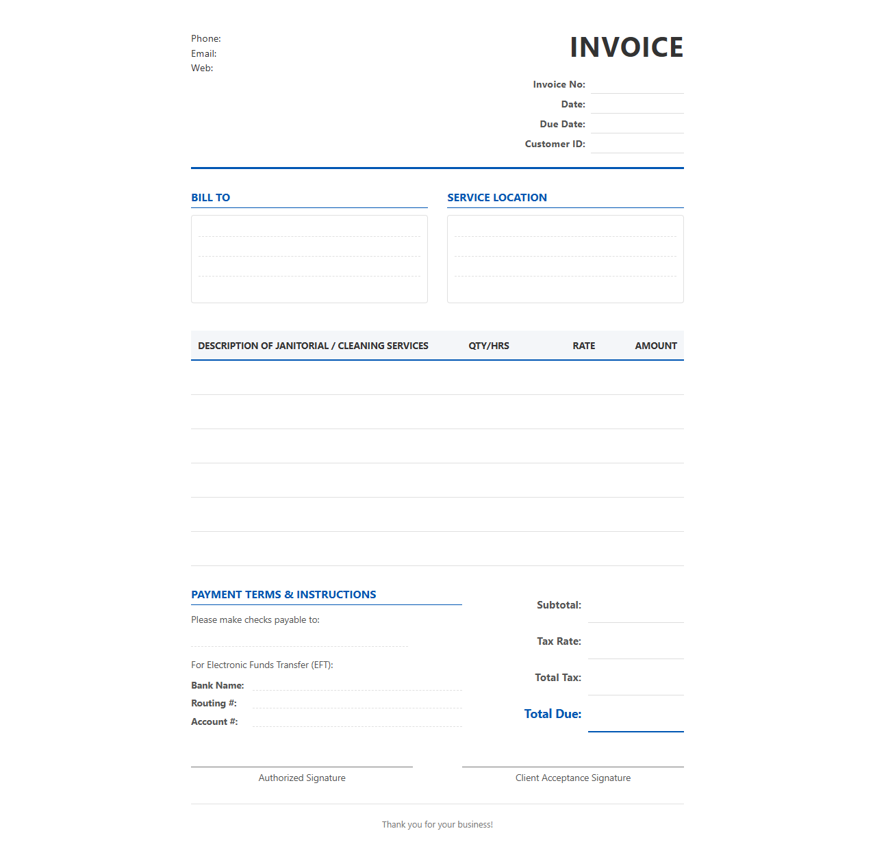 Janitorial Services Billing Invoice Template