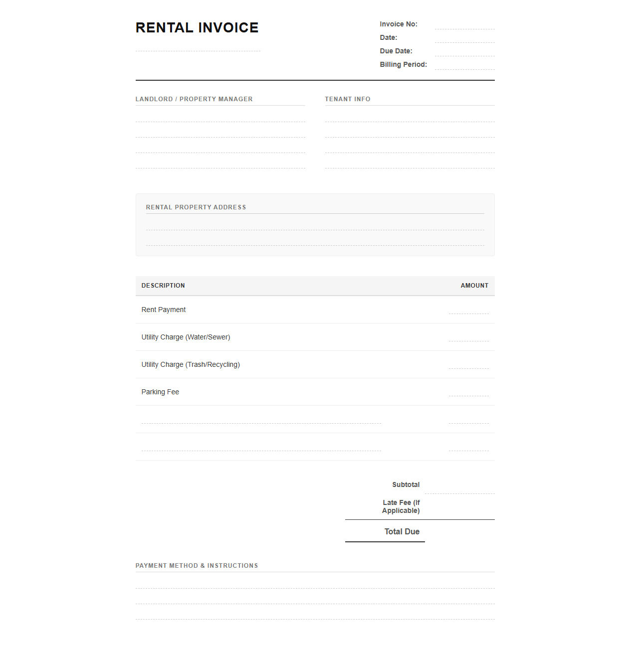 Landlord Monthly Rent Bill Template