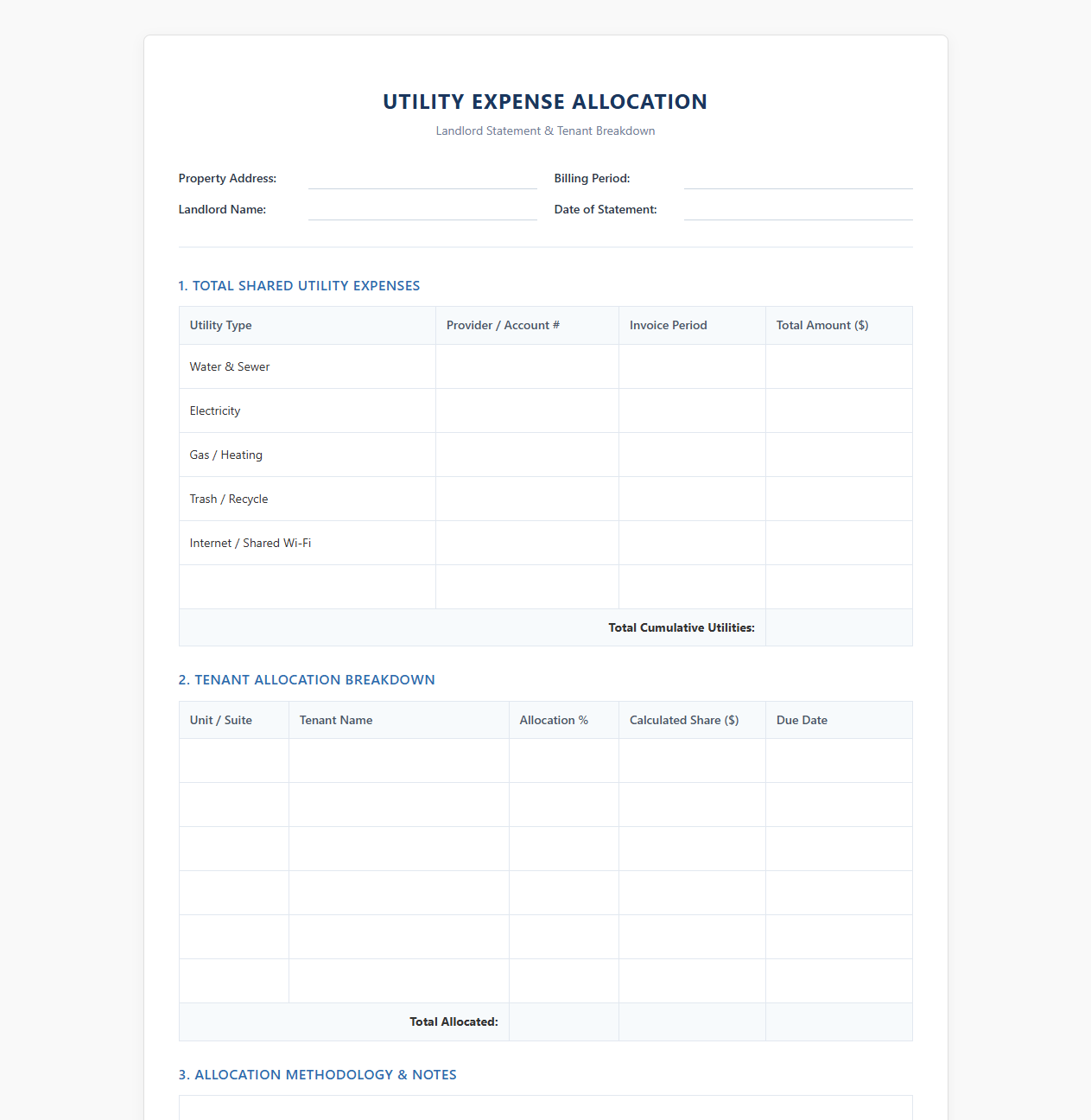 Landlord Utility Expense Allocation Template