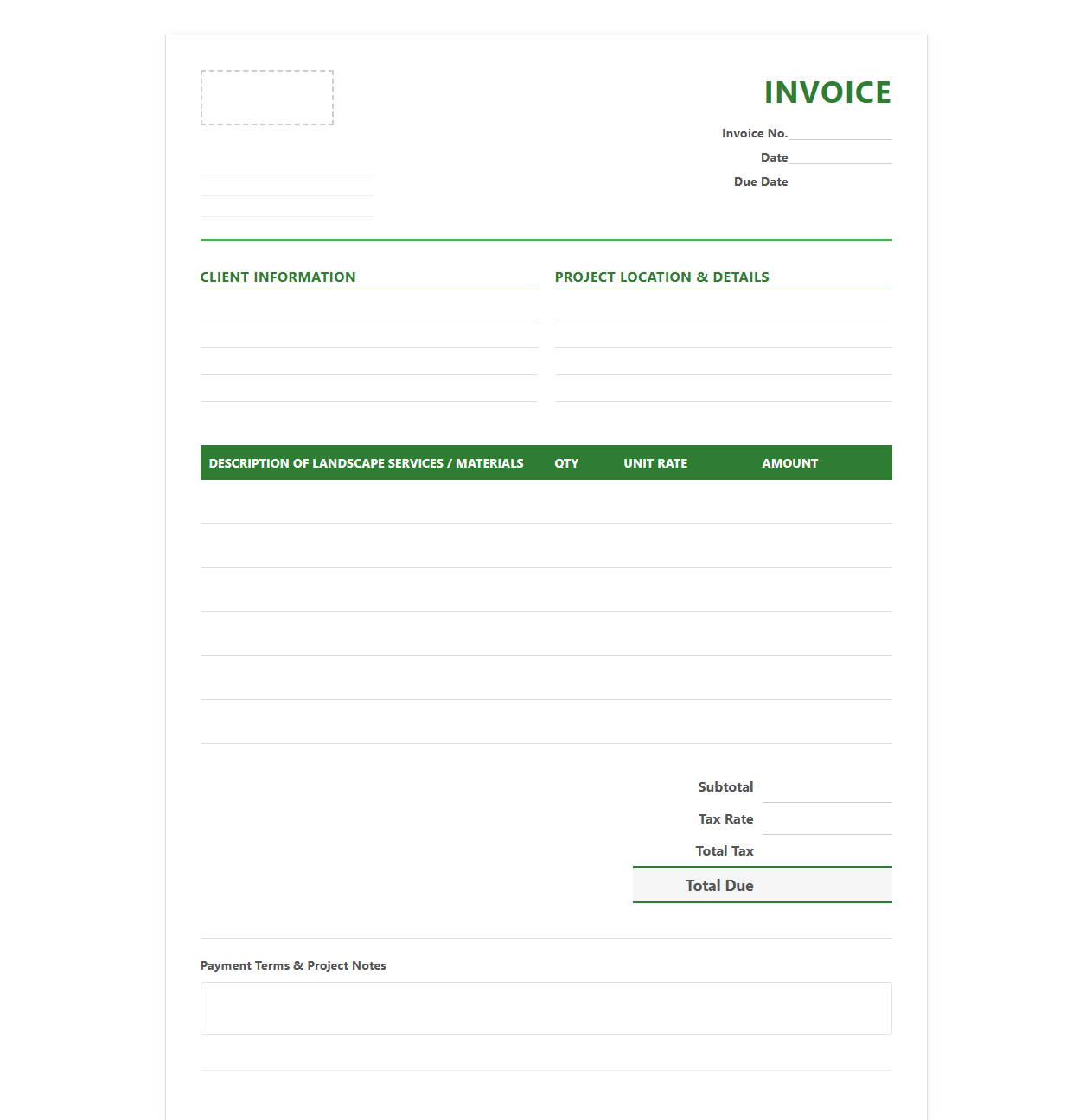 Landscape Design Project Invoice Template