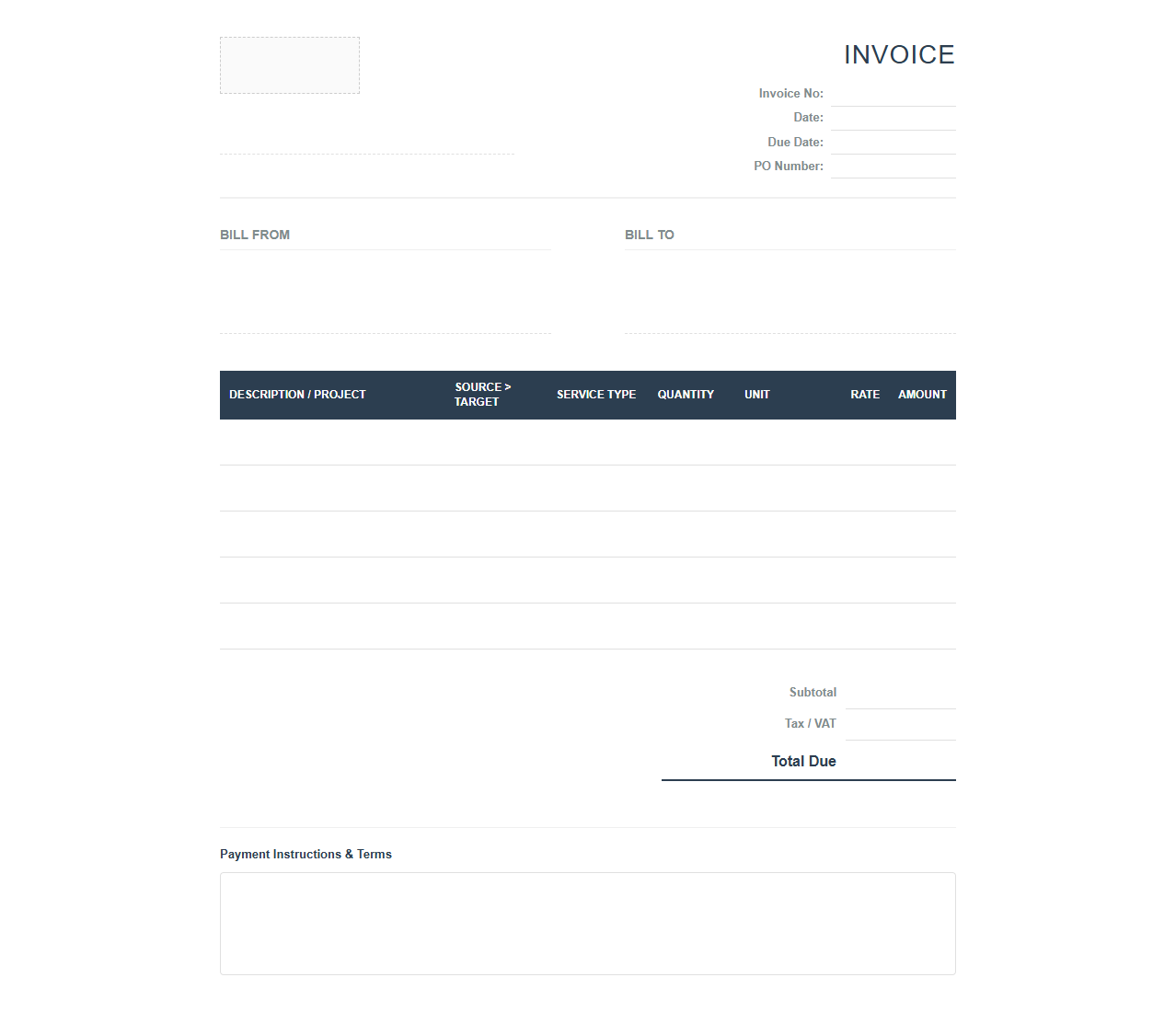 Language Services Invoice Template