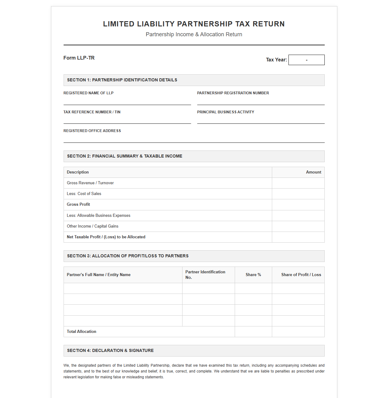 Limited Liability Partnership Tax Return Template