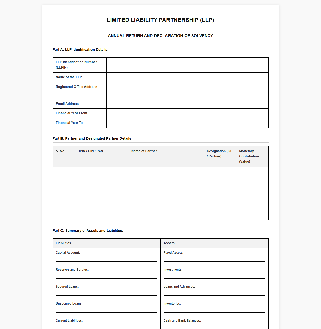 LLP Declaration and Return Template