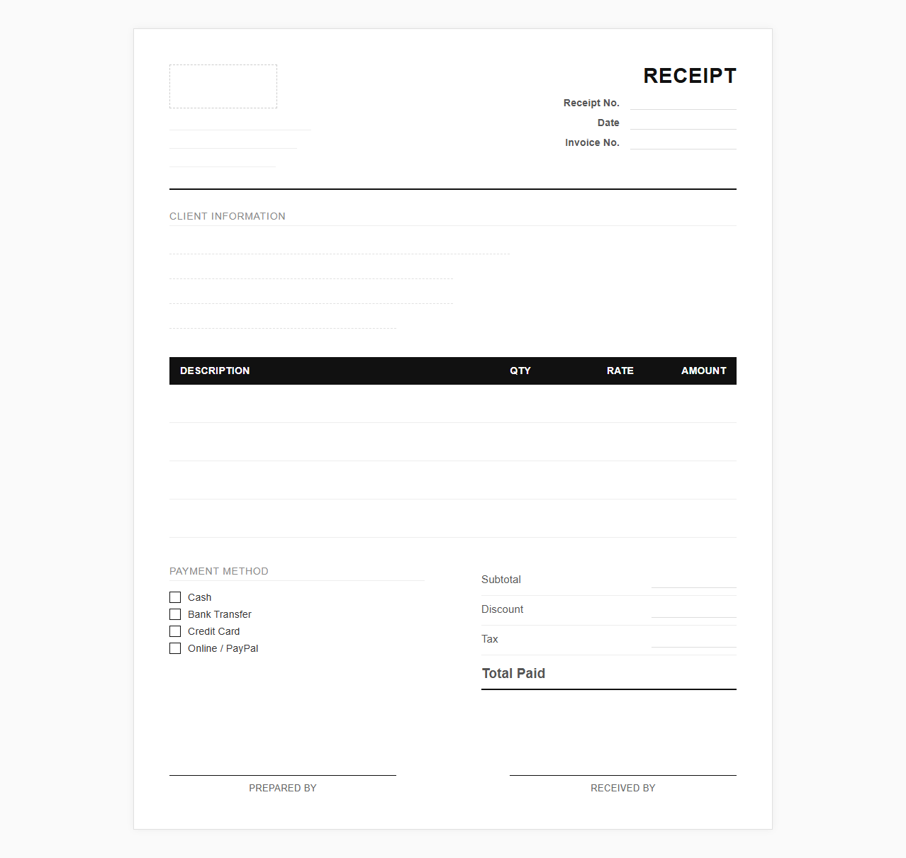 Logo Design Package Bill and Receipt Template