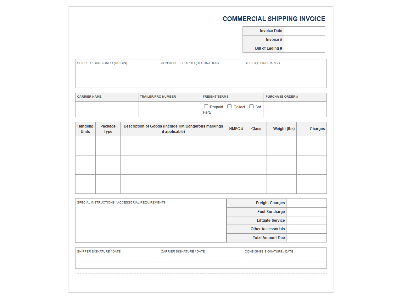 LTL Freight Commercial Shipping Invoice Template