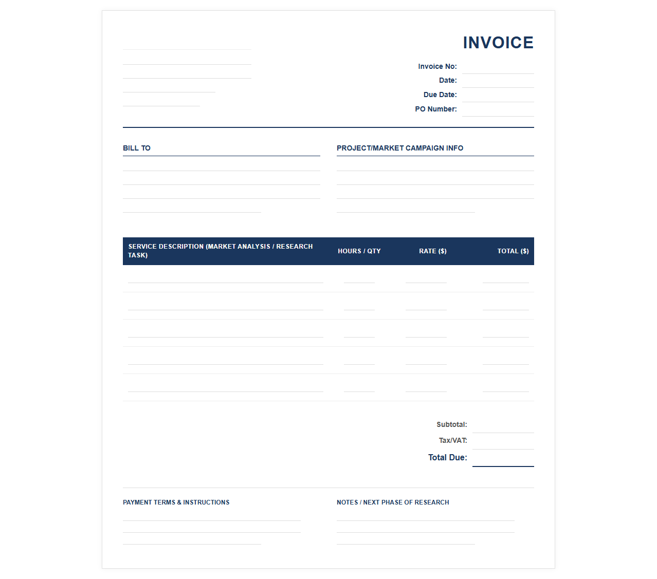 Market Analysis Service Invoice Template