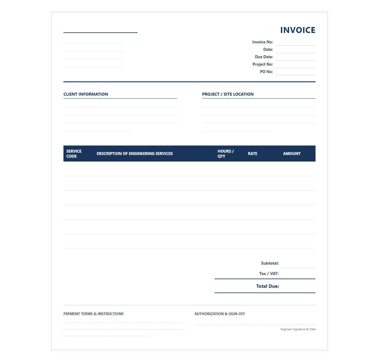 Mechanical Engineering Consulting Bill Template