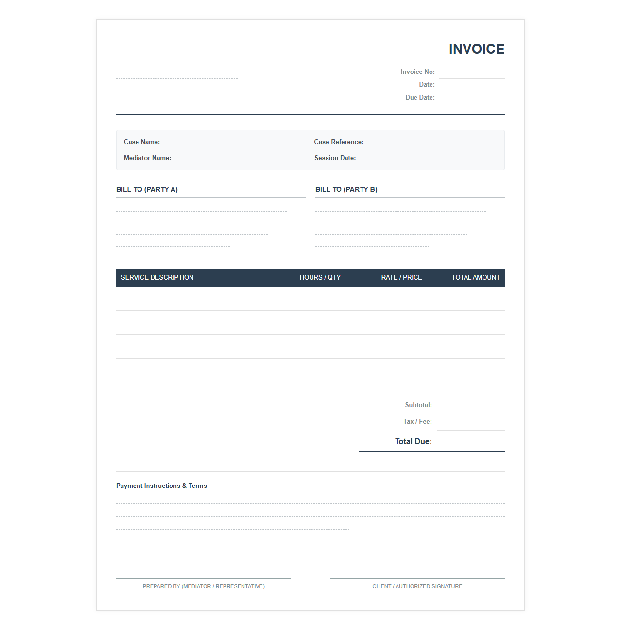 Mediation Session Invoice Template