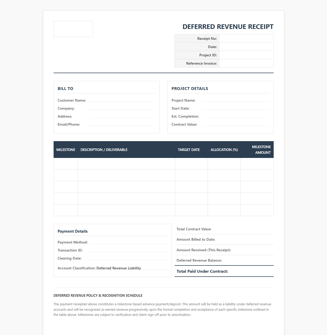 Milestone Billing Deferred Revenue Receipt