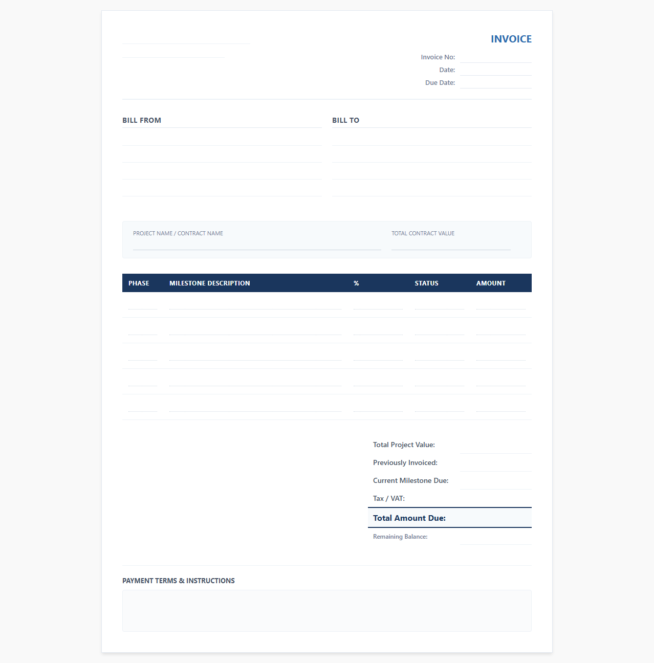 Milestone Payment Invoice Template