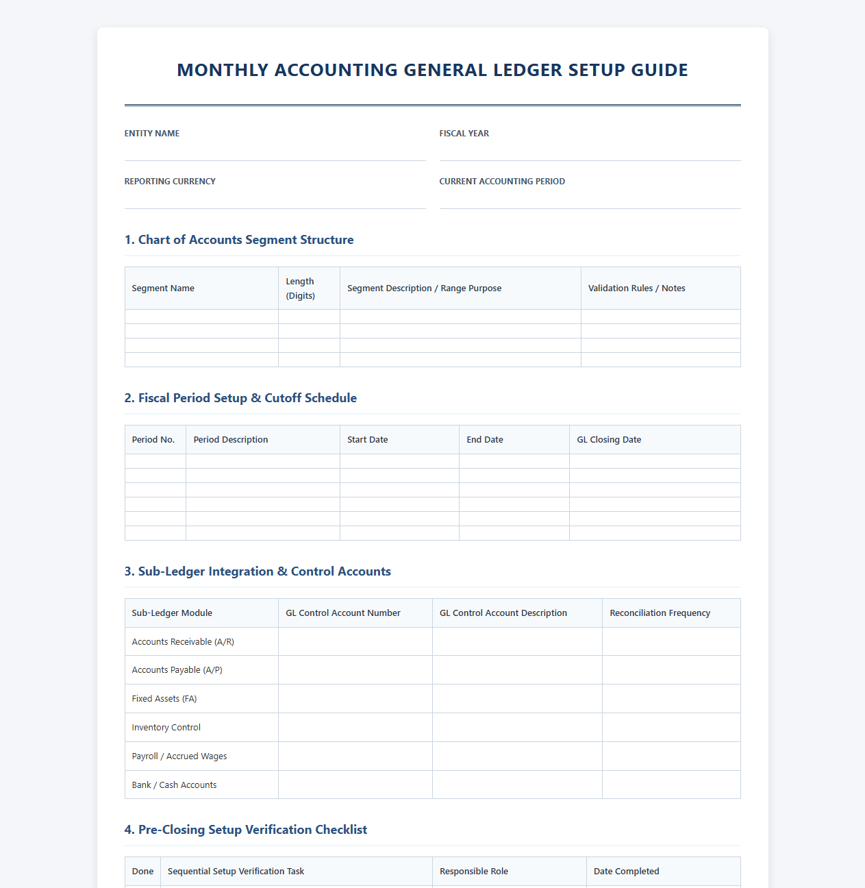 Monthly Accounting General Ledger Setup Guide