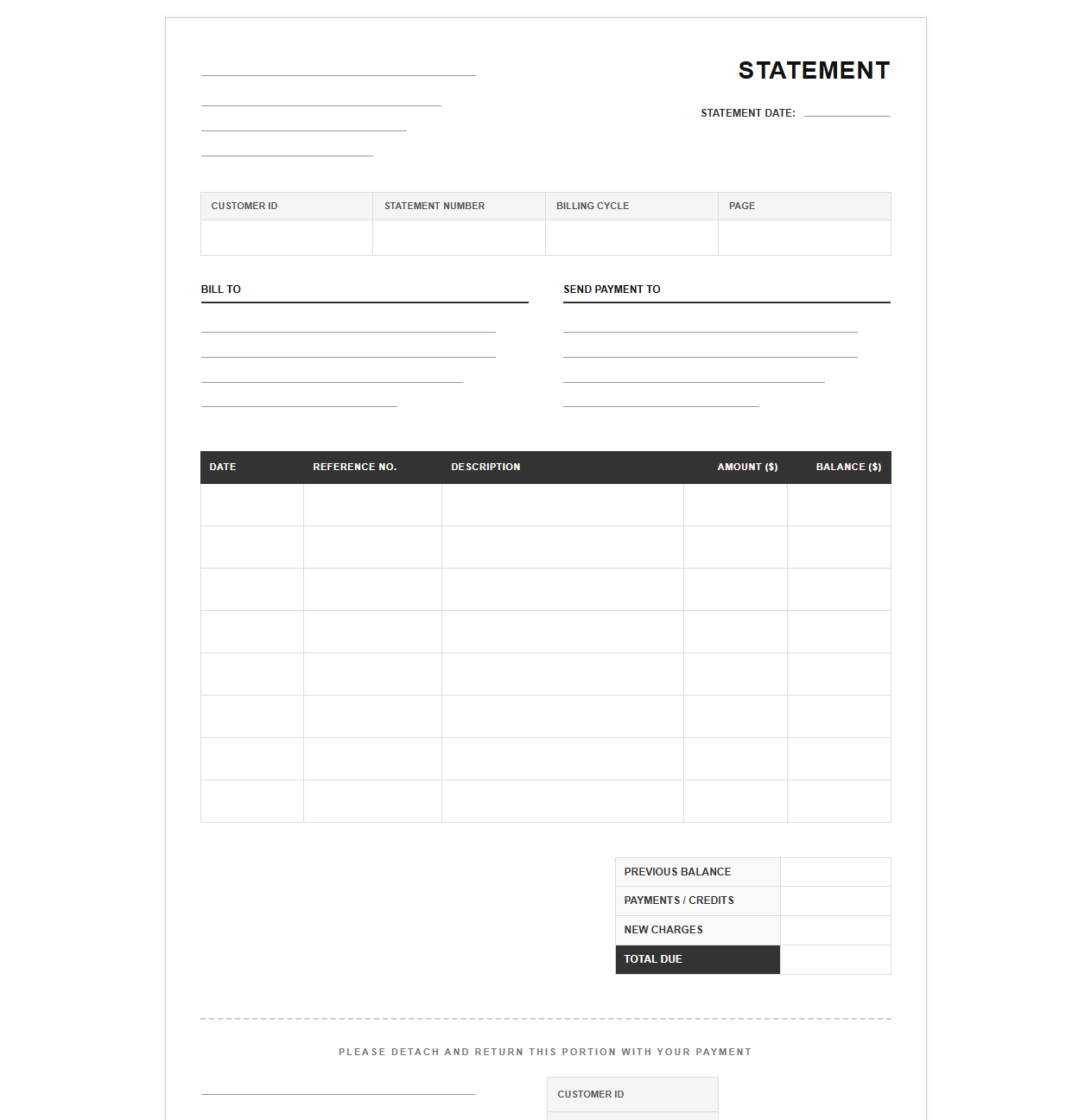 Monthly Billing Cycle Statement Sheet