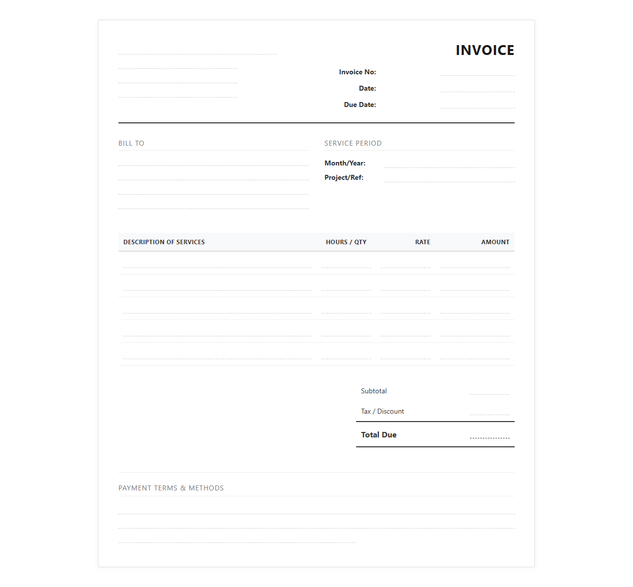 Monthly Freelance Services Invoice Template