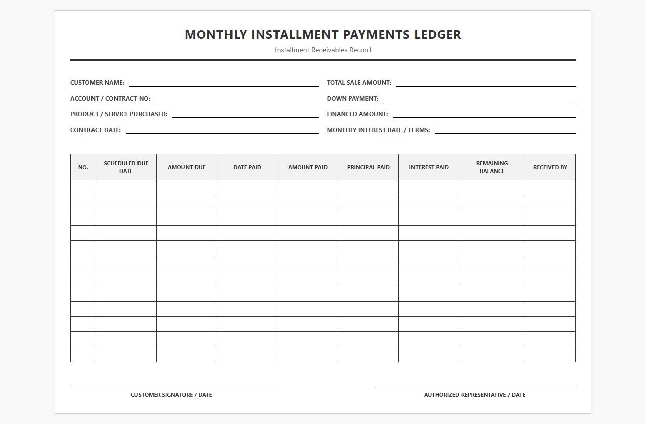 Monthly Installment Payments Ledger