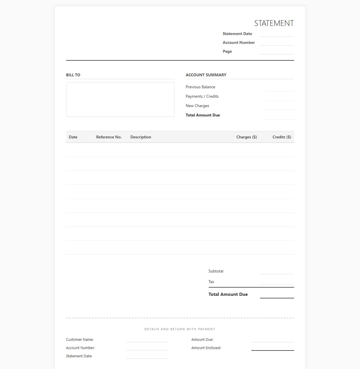 Monthly Invoice and Billing Statement Layout