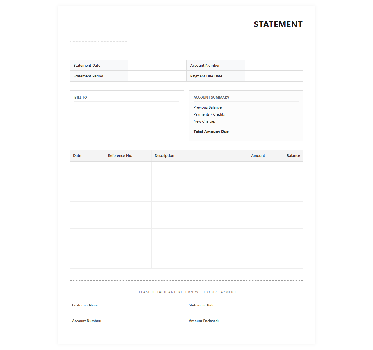 Monthly Outstanding Balance Statement Form